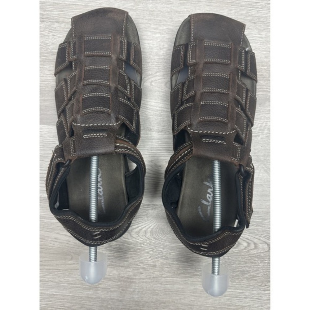 CLARKS Walkford Fisherman Sandals Men's Size 11 M Brown Leather Boat Shoes - Picture 9 of 12